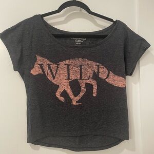 American Eagle Cropped Graphic Tee - Dark Gray- Size XS